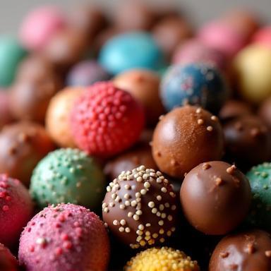 Auswahl von bunten Pralinen und Schokoladentrüffeln